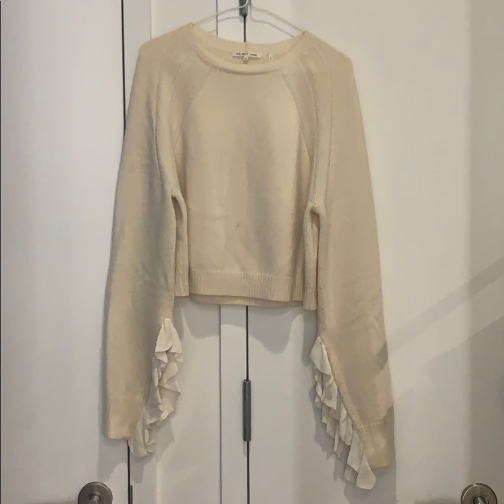 Helmut Lang Cropped Ruffle Bell-Sleeve Sweater M